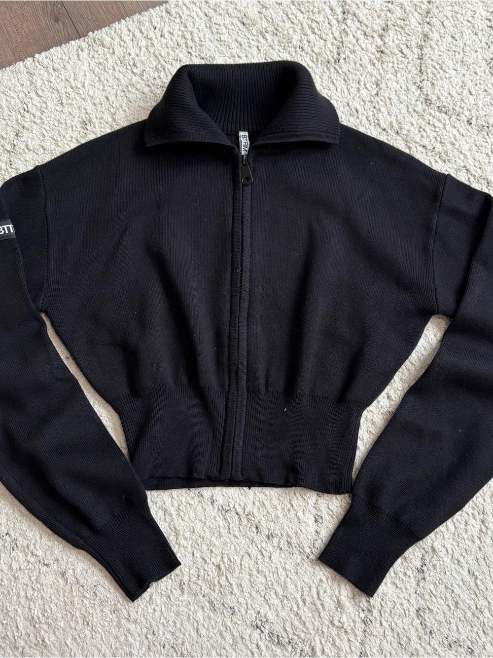 BetterMe Black Zip-Front Cropped Knit Jacket
